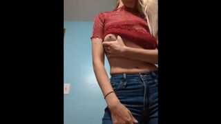 Titty play in tight jeans and red see thru croptop