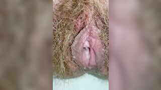 Super Close-Up View of Spreaded Peeing Hairy Pussy Up Close Pissing Fetish