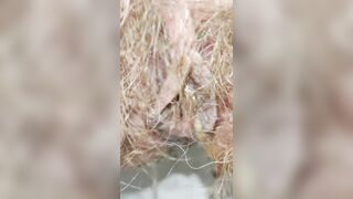 Girl with Delicious Extra Hairy Pussy Peeing Mega Close Up