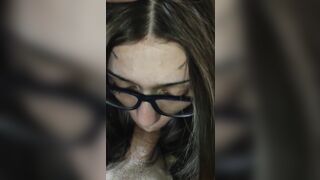 Vertical glasses blowjob! Amateur cute girl!