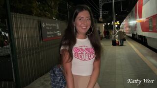 Public Pickup - Picked up a hottie at the train station and fucked her on the train