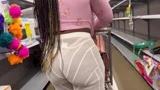 Girl With See Through Shorts and a Pink Thong at the Grocery Store