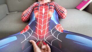 【Pov】Spider-Man got handjob! Embarrassing situation made her even hornier.