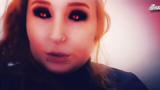 Demon plays with her tits and smokes a cigarette