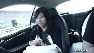 Japanese brunette Karin Asahi sucks dick in the car uncensored.