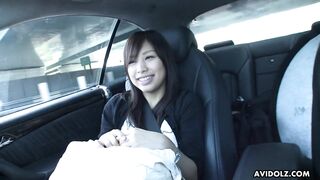 Japanese brunette Karin Asahi sucks dick in the car uncensored.