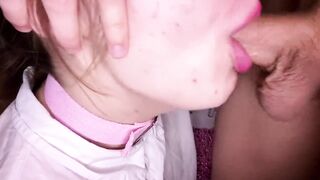 Cock Sucking for Cute Teenager Turns into a Hard Throat Fuck. Pulsating Cock Cum in Throat