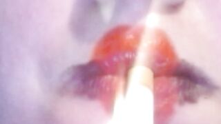 Red Heart Lipstick And Smoking Upclose