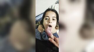 Beautiful and sweet girl asked to put the big dick in her little mouth