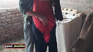 Big ass Indian desi milf maid gets hardcore fucking in standing doggy styel by her owner.