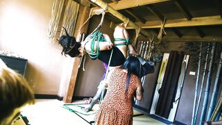 Two Dreadlocks Girls get Suspended while Bondage Shibari Sesion - Private BDSM