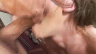 Brunette teen gets hard mouth and pussy fuck from a guy with big dick