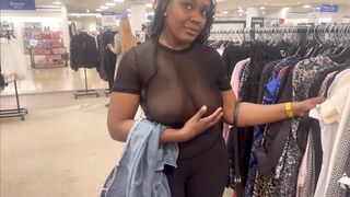 Wearing a see through shirt at the mall