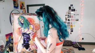 Camgirl Slut painting Slutty Self Portrait on LIVESTREAM