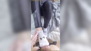 Trailer - Huge cumshot on black toes after teasing!