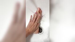 worship big feet in bathroom