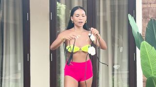 Naughty Black Flower Micro Bikini Try On