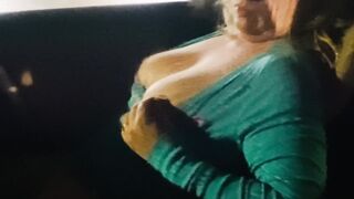 Wife playing with her nipples in the car with people watching ????