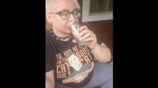 Nerdy Chubby Slut Smoking on Porch