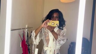 See Through Transparent Robe Try On Haul in Fitting Room.