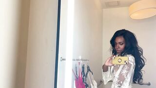 See Through Transparent Robe Try On Haul in Fitting Room.