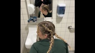 Blonde slut gets railed in public campsite bathroom