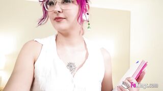 Pink haired babe Mei is now our porn secretary!