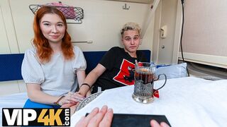 VIP4K. Young redhead does anal for a strangers attention in the train