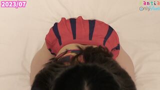 [POV] Busty cheerleader blowjob with full view of ass [ASMR] Japanese Hentai amateur uniform