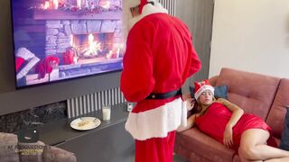 Santa Claus gives his huge cock and his delicious milk to a Latina girl as a Christmas gift.