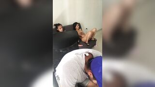 My hot friends masturbate their pussy in my living room