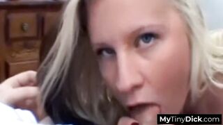 Hot blonde amazing blowjob to her pathetic loser friend