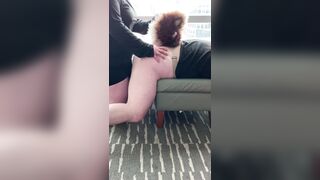 Fucking a Chubby Little Faun Over a Chair in Hotel Room IN THE WINDOW Rough fucking, NO CONDOM!